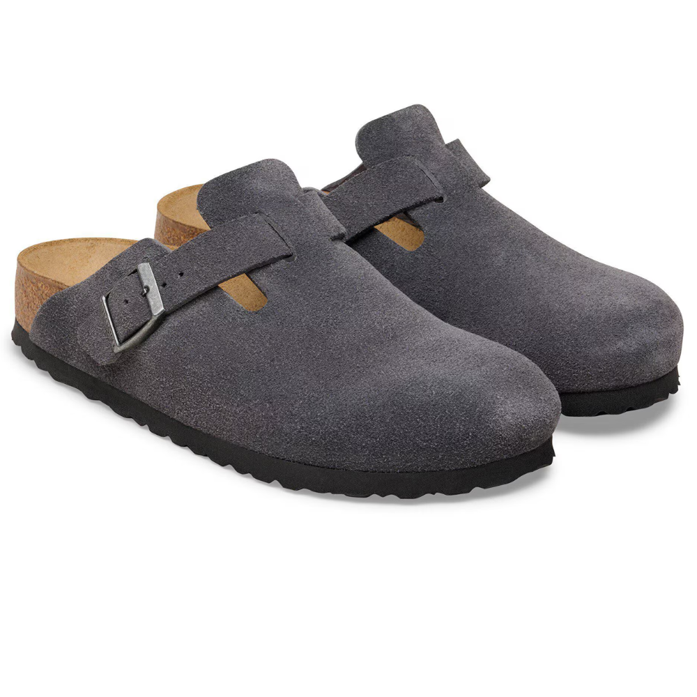 Birkenstock Boston Suède Charcoal Smal Voetbed Unisex Instapper