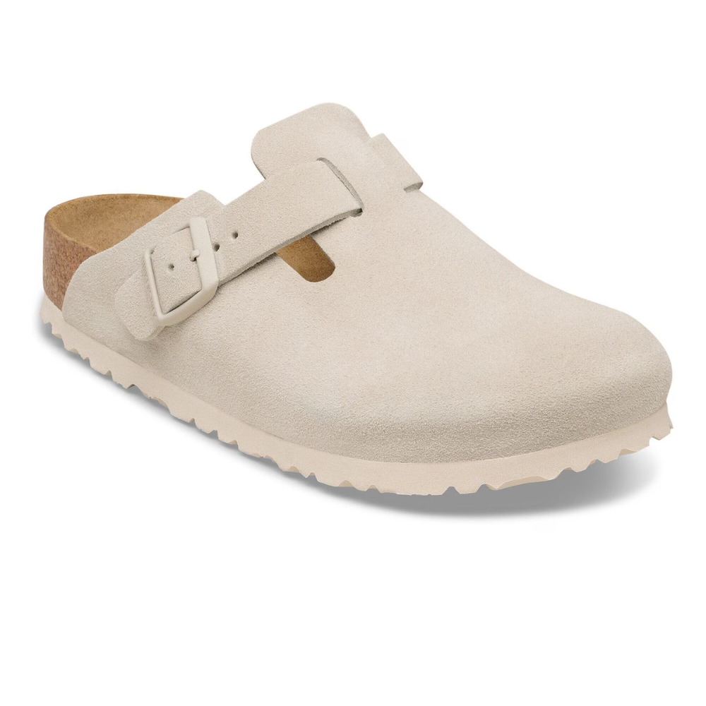 Birkenstock Boston Suède Beige Smal Voetbed Unisex Instapper
