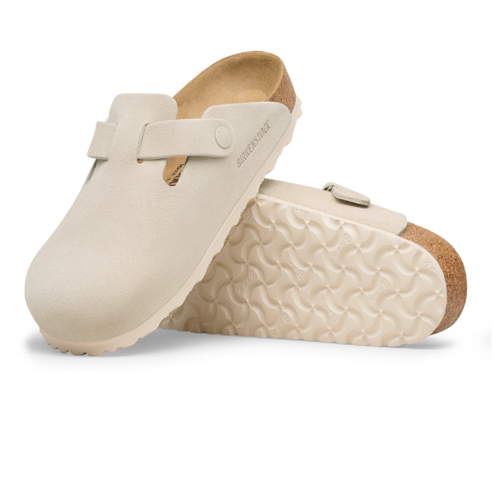 Birkenstock Boston Suède Beige Smal Voetbed Unisex Instapper