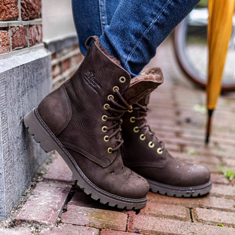 Panama Jack Frisia B43 Bruin Nubuck Dames Laars met Bontvoering