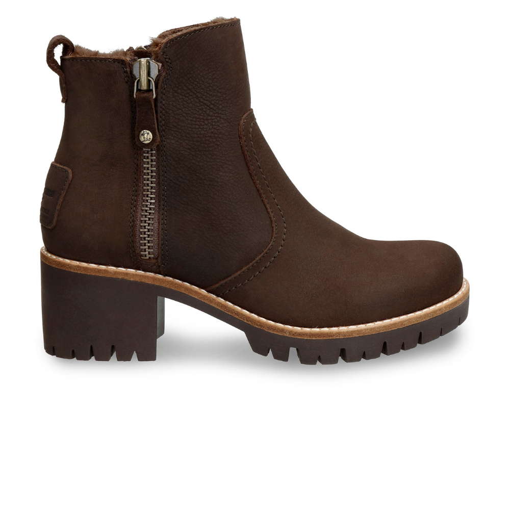 Panama Jack Pauline B19 Bruin Nubuck Dames Enkellaars met Hak en Bont